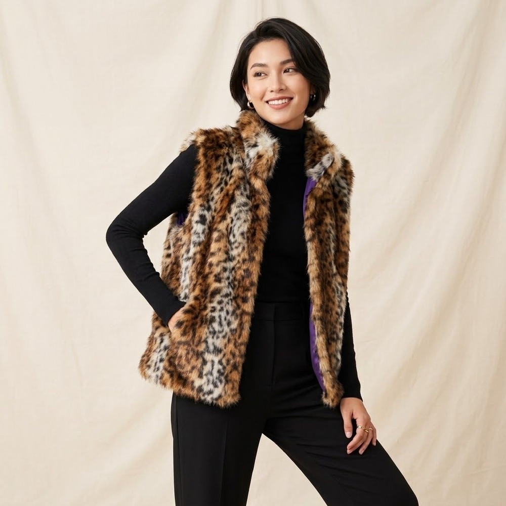 Vtg 90s Y2K Peter Nygard Maximalism Faux Fur Leopard Print Vest Sz M? Mob Wife